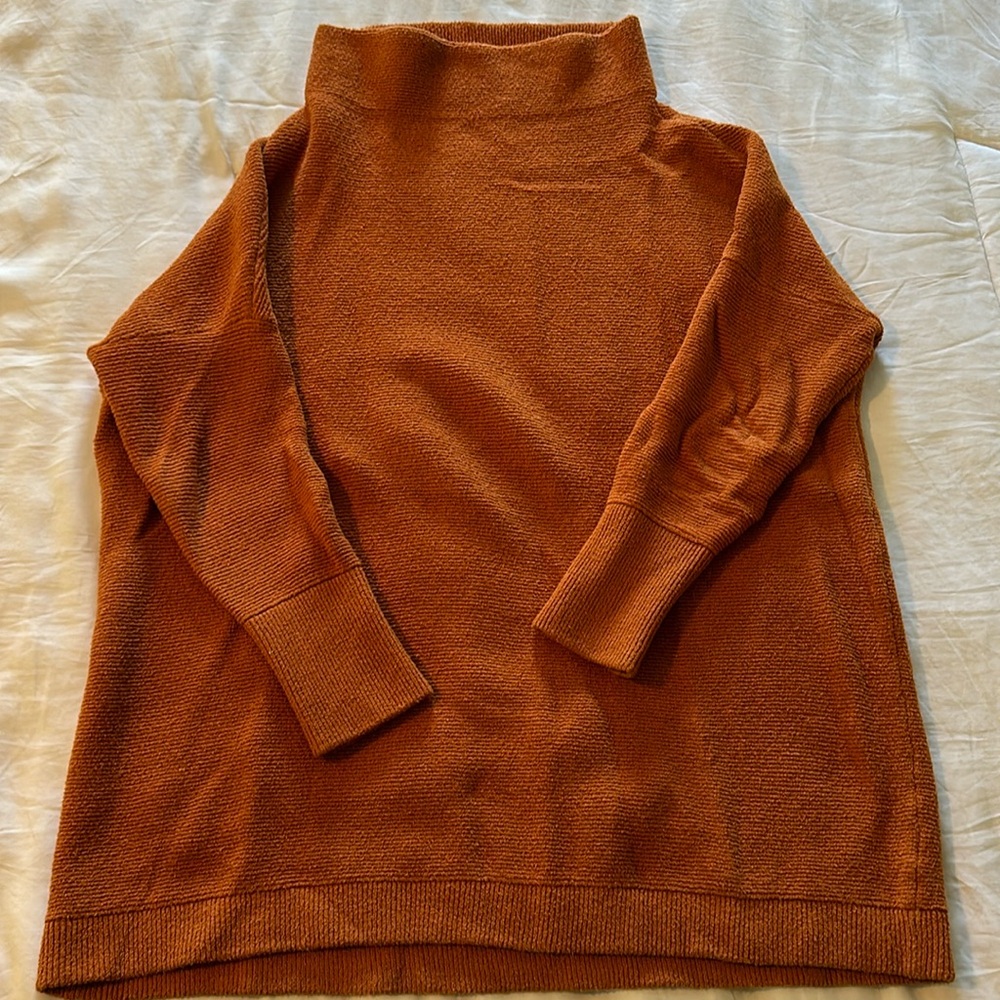 Free People long burnt orange cowl neck sweater. Size M